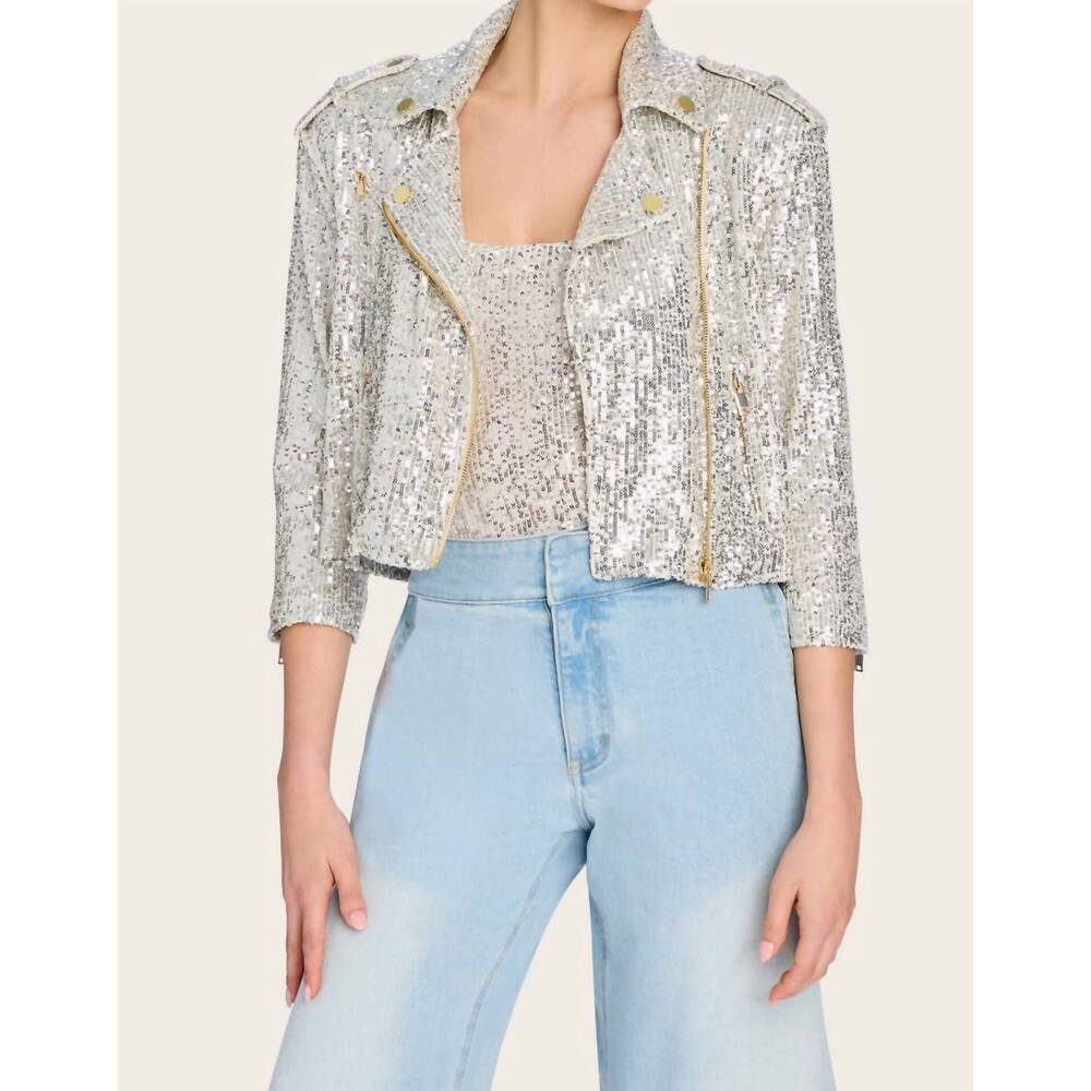NEW GENERATION LOVE crawford sequin moto jacket in moonbeam - Picture 3 of 4